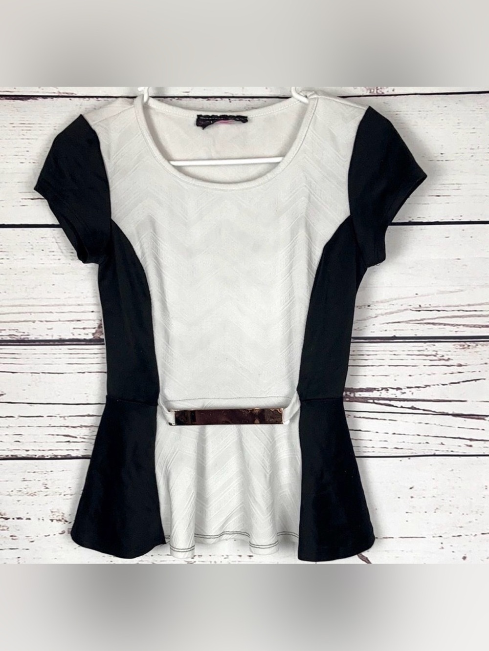 SAY Anything White & Black Peplum Top